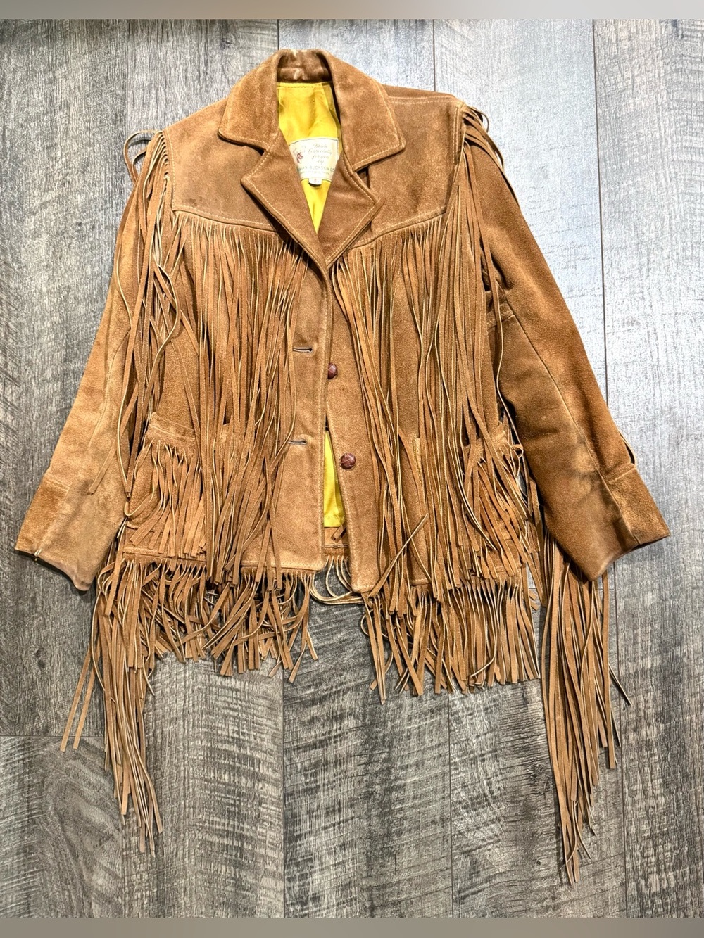 Vintage Berman Buckskin Brown Suede Leather Fringe Rancher Jacket